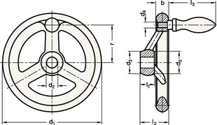 Ganter Handrad GN 950 ( 4601000246 ) b 17 mm d1 140 mm d2 14 mm