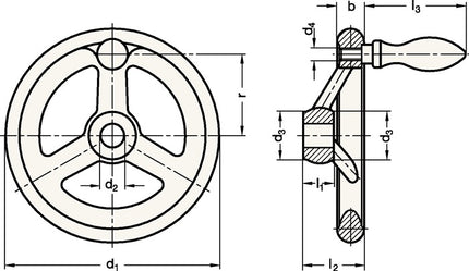 Volantino Ganter GN 950 ( 4601000246 ) w 17 mm d1 140 mm d2 14 mm