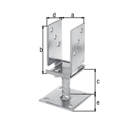 GAH Alberts Support de poteau en U ( 8002651500 ) 71 - 131x110x70x100mm réglable en largeur, à visser