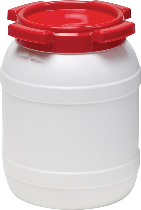 Fusto a collo largo ( 9000450100 ) 6,0 l PE bianco con coperchio rosso Apertura di riempimento Ø 136 mm