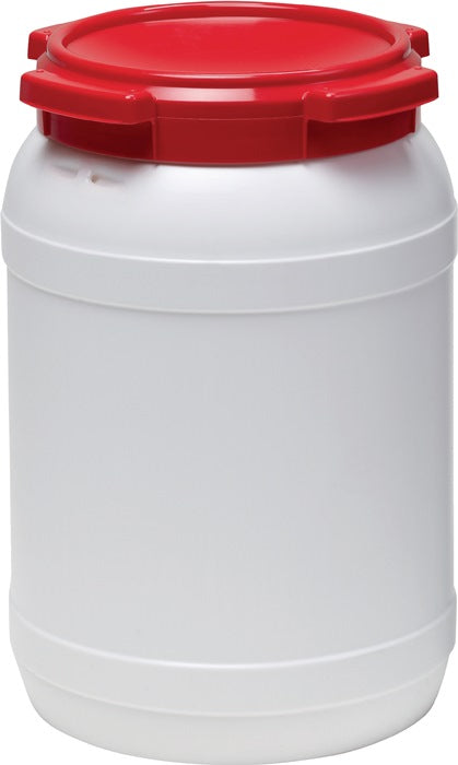 Fusto a collo largo ( 9000450102 ) 20,0 l PE bianco con coperchio rosso Apertura di riempimento Ø 203 mm