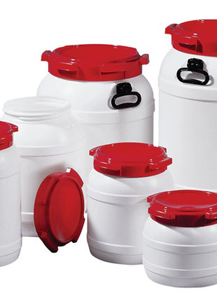 Fusto a collo largo ( 9000450107 ) 10,0 l PE bianco con coperchio rosso Apertura di riempimento Ø 204 mm