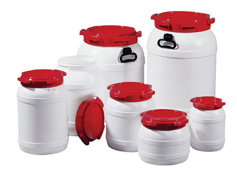 Fusto a collo largo ( 9000450107 ) 10,0 l PE bianco con coperchio rosso Apertura di riempimento Ø 204 mm