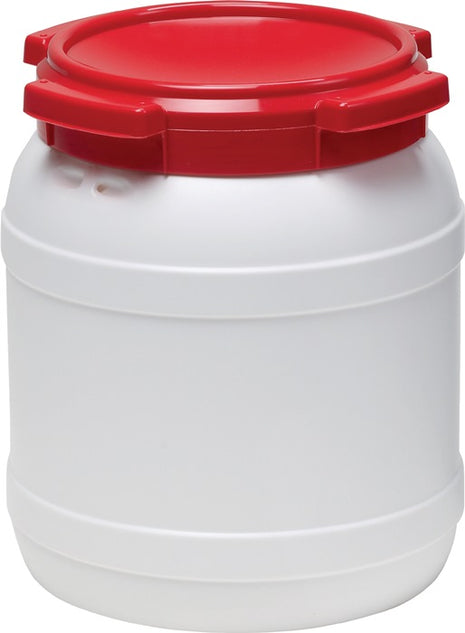 Fusto a collo largo ( 9000450101 ) 15,0 l PE bianco con coperchio rosso Apertura di riempimento Ø 204 mm