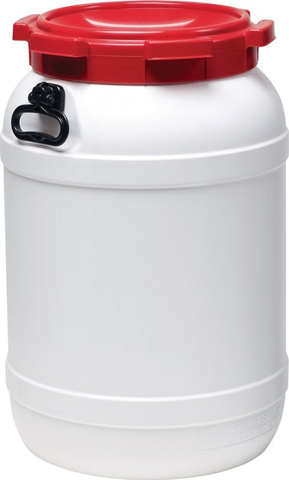 Fusto a collo largo ( 9000450105 ) 68,0 l PE bianco con coperchio rosso Apertura di riempimento Ø 282 mm