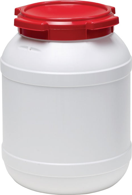 Fusto a collo largo ( 9000450103 ) 26,0 l PE bianco con coperchio rosso Apertura di riempimento Ø 203 mm