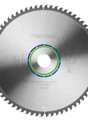 Festool Spezial Kreissägeblatt TF68 Alu Kunststoff 260 x 2,4 x 30 mm ( 494607 ) 260 mm 68 Zähne für KS 88 120 - Toolbrothers