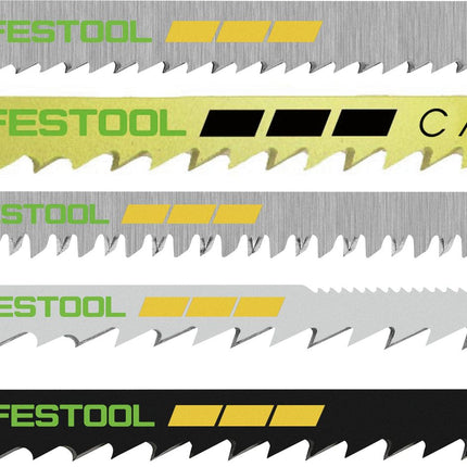 Festool Jeu de lame de scie sauteuse STS-Sort / 25 W pour bois (25 pièces) - 5x chacune lames WOOD Fine Cut, Wood Universal, Wood Straight Cut, Wood Curves, Wood Basic ( 204275 )