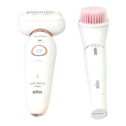 BRAUN Silk-pil 9 Flex 9-100 Coffret beauté Epilateur Femme + brosse nettoyante visage FaceSpa + 9 accessoires + housse blanche / dorée