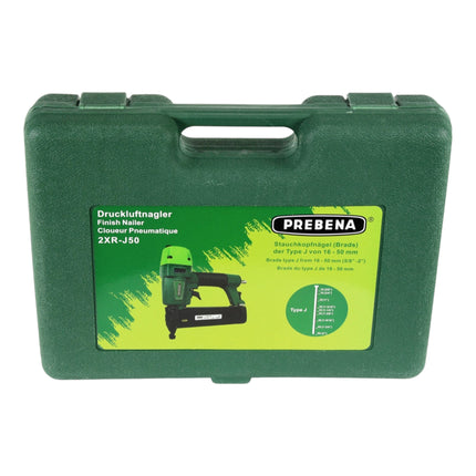 Prebena 2XR-J50 Cloueur pneumatique 4,0- 7,0Bar + PROFI-J-BOX Tête de refoulement Brads 12500 pcs. + mallette