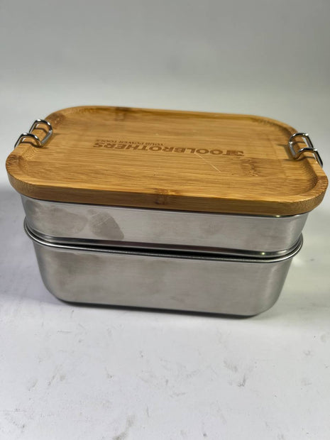 Toolbrothers Fan Edelstahl Brotdose mit 2 Etagen und Bambus Deckel 1340 ml Leicht gebraucht 1 - toolbrothers