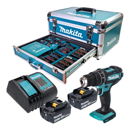Makita DHP 482 SFX9 Akku Schlagbohrschrauber 18 V 62 Nm 2x Akku 3 0 Ah Ladegeraet 96 tlg Zubehoer Set Koffer 0 - toolbrothers