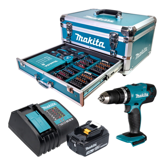 Makita DHP 453 SF1X9 Akku Schlagbohrschrauber 18 V 42 Nm 1x Akku 3 0 Ah Ladegeraet 96 tlg Zubehoer Set Koffer 0 - toolbrothers