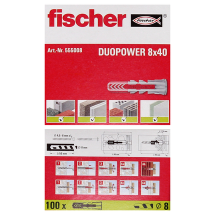 Fischer Chevilles à expansion DUOPOWER 8x40mm, 100 pcs. ( 555008 )