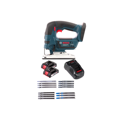 Scie sauteuse sans fil Bosch GST 18 V-LI S 18 V + jeu de lames de scie sauteuse 15 pièces. + 2 x batterie 2.0Ah + L-Boxx + chargeur