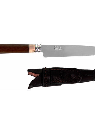 Serra Grande ''Chifre de Cervo'' coltello da cucina tradizionale brasiliano forgiato a mano lama di 12,7 cm con componenti in corno di cervo + fodero in vera pelle