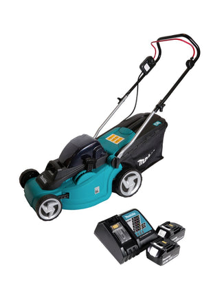 Makita DLM 380 RF2 tondeuse à gazon à batterie 36V (2x18V) 38cm + 2x batterie 3,0 Ah + chargeur