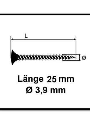 SPAX GIX-A Viti per cartongesso 3,9x25 fosfate 1000 pz. ( 1091170390256 ) Filetto pieno, testa a tromba, incavo trasversale H2, punta d'ago