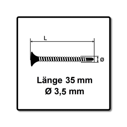 SPAX GIX-D Vis pour cloison sèche 3,5 x 35 mm - Filetage total, Tête trompette, Cruciforme H2, Pointe de perçage, Magazinée, Phosphatée,1000 pcs. (1991170350356 )