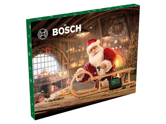 Calendario dell'Avvento Bosch 2024 con set di utensili da 33 pezzi ( 1600A0349X ) Cacciavite a cricchetto con impugnatura a T, cacciavite di precisione, cacciavite a taglio Stubby, accessori, cavatappi, borsa
