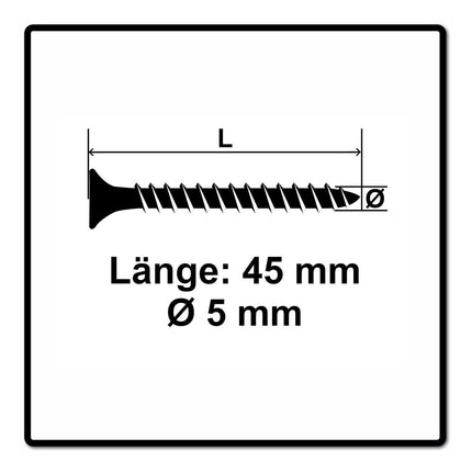 Fischer Power-Fast II FPF II Viti per legno 5,0x45 mm, 200 pz. ( 670356 ) Testa svasata, Torx, filettatura completa, zincate, passivato blu