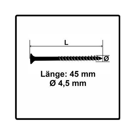 Fischer Power-Fast II FPF II Spanplattenschraube 4,5x45 mm 200 Stück ( 670270 ) Senkkopf mit Torx Teilgewinde galvanisch verzinkt, blau passiviert