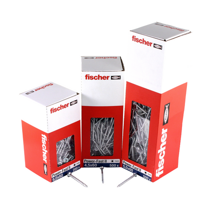 Fischer Power-Fast II FPF II Viti per legno 5,0x40 mm, 500 pz. ( 670373 ) Testa svasata, Torx, filettatura parziale, zincate, passivato blu