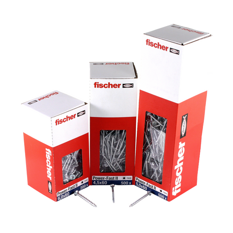 Fischer Power-Fast II FPF II Chipboard screw 5.0x50mm 500 pcs. Countersunk head with Torx drive, partial thread, galvanised, blue passivated (670377)