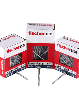 Fischer Power-Fast II FPF II Vis à bois aggloméré 6,0x120mm, Tête fraisée, Empreinte Torx ,Filetage partiel, Zingué blanc, Bleu passivé - 50 pcs. (670690)