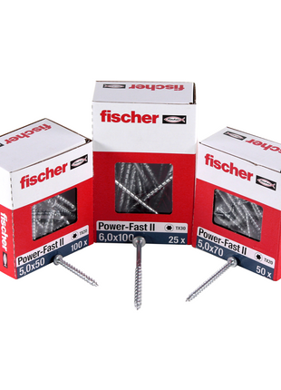 Fischer Power-Fast II FPF II Chipboard screws 6,0x130mm, Countersunk head, Inner Star Torx, Partial Thread, Zinc plated, Blue passivated - 100pcs. (670691)