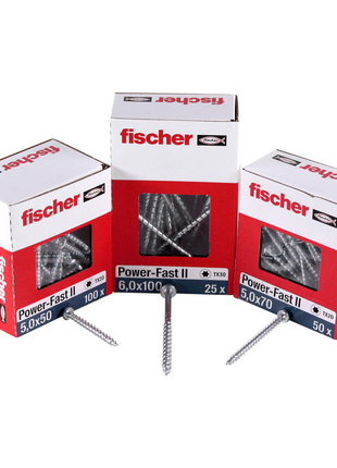Fischer Power-Fast II FPF II Vis à bois aggloméré 6,0x130mm, Tête fraisée, Empreinte Torx ,Filetage partiel, Zingué blanc, Bleu passivé - 50 pcs. (670691)