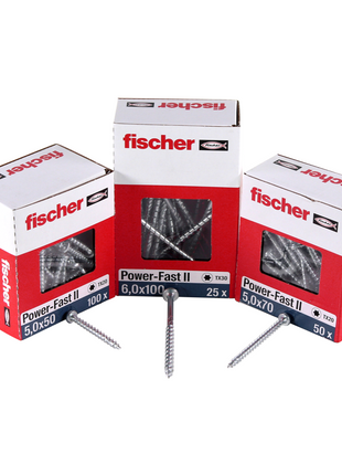 Fischer Power-Fast II FPF II Chipboard screws 6,0x150mm, Countersunk head, Inner Star Torx, Partial Thread, Zinc plated, Blue passivated - 50pcs. (670463)