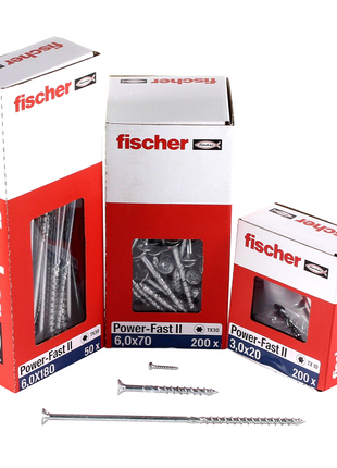 Fischer Power-Fast II FPF II Chipboard screw 6,0x160mm, Countersunk head, Inner Star Torx, Partial Thread, Zinc plated, Blue passivated - 50pcs. (670466)