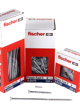 Fischer Power-Fast II FPF II Chipboard screw 6.0x200mm, Countersunk head, Inner Star Torx, Partial Thread, Zinc plated, Blue passivated - 50pcs. (670466)