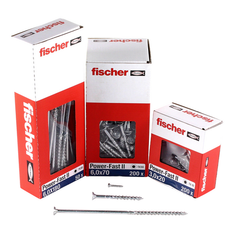 Fischer Power-Fast II FPF II Chipboard screw 6.0x200mm, Countersunk head, Inner Star Torx, Partial Thread, Zinc plated, Blue passivated -100pcs. (670466)