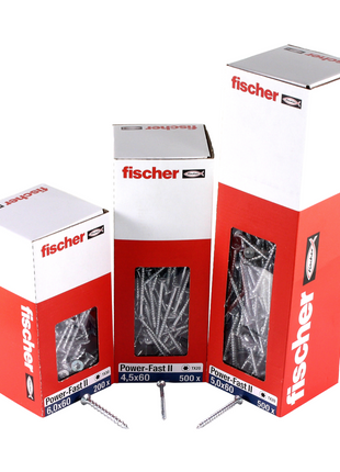 Fischer Power-Fast II FPF II Viti per truciolato 6,0x40 mm - 500 pz. ( 670477 ) Testa svasata con filettatura parziale Torx galvanizzato, passivato blu