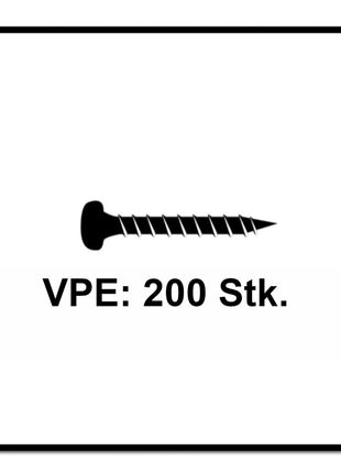 Fischer Power-Fast II FPF II Viti per legno 3,5x12 mm, 200 pz. ( 670097 ) Testa tonda, Torx, filettatura completa, zincate, passivato blu