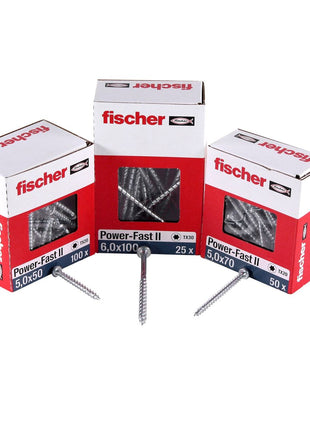 Fischer Power-Fast II FPF II Viti per legno 3,5x12 mm, 200 pz. ( 670097 ) Testa tonda, Torx, filettatura completa, zincate, passivato blu
