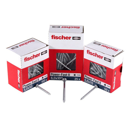 Fischer Power-Fast II FPF II Viti per legno 3,5x12 mm, 200 pz. ( 670097 ) Testa tonda, Torx, filettatura completa, zincate, passivato blu