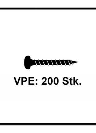 Fischer Power-Fast II FPF II Viti per legno 3,5x15 mm, 200 pz. ( 670098 ) Testa tonda, Torx, filettatura completa, zincate, passivato blu