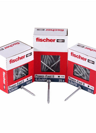 Fischer Power-Fast II FPF II Viti per legno 3,5x35 mm, 200 pz. ( 670103 ) Testa tonda, Torx, filettatura completa, zincate, passivato blu