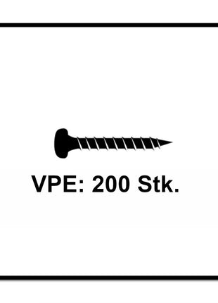 Fischer Power-Fast II FPF II Viti per legno 4,0x30 mm, 200 pz. ( 670237 ) Testa tonda, Torx, filettatura completa, zincate, passivato blu