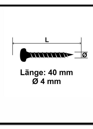 Fischer Power-Fast II FPF II Viti per legno 4,0x40 mm, 200 pz. ( 670239 ) Testa tonda, Torx, filettatura completa, zincate, passivato blu
