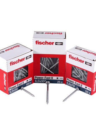 Fischer Power-Fast II FPF II Viti per truciolato 5,0x16 mm - 200 pz. ( 670434 ) Testa a sfera con filetto pieno Torx galvanizzato, passivato blu