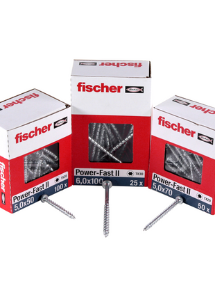 Fischer Power-Fast II FPF II Viti per pannelli 5,0x25 mm 200 pz. ( 670436 ) Testa tonda Torx, filettatura completa, elettrozincata, passivata blu