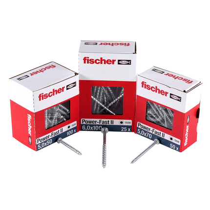 Fischer Power-Fast II FPF II Spanplattenschraube 5,0x30 mm 200 Stück ( 670437 ) Pan Head mit Torx Vollgewinde galvanisch verzinkt, blau passiviert