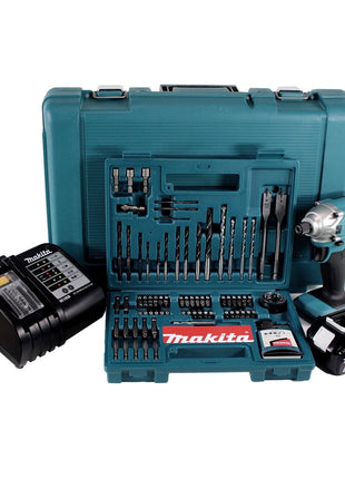Makita DTD 156 SFK Akku Schlagschrauber 18V 155Nm 1/4" + 1x Akku 3,0Ah + Ladegerät + 100 tlg. Bit Bohrer Set + Koffer - Toolbrothers