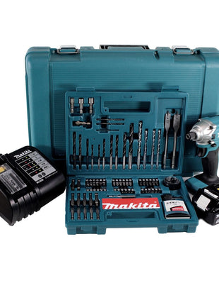 Makita DTD 156 STK Akku Schlagschrauber 18V 155Nm 1/4" + 1x Akku 5,0Ah + Ladegerät + 100 tlg. Bit Bohrer Set + Koffer - Toolbrothers