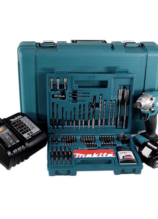 Makita DTD 156 SGK Akku Schlagschrauber 18V 155Nm 1/4" + 1x Akku 6,0Ah + Ladegerät + 100 tlg. Bit Bohrer Set + Koffer - Toolbrothers