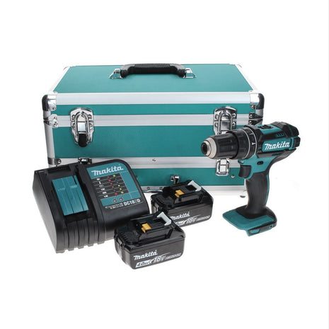 Makita DHP 482 SMTX Trapano avvitatore con percussione a batteria 18 V 62 Nm + 2x Batterie 4,0 Ah + Caricabatterie + Set 70 punte + Valigetta in alluminio TX